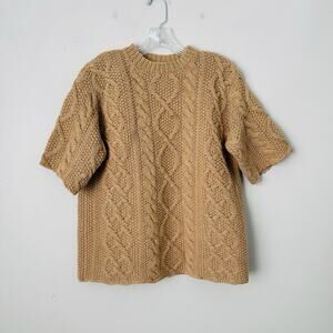 J Crew Brown Hand Knit Short Sleeve Sweater Women’s Size Small Petite